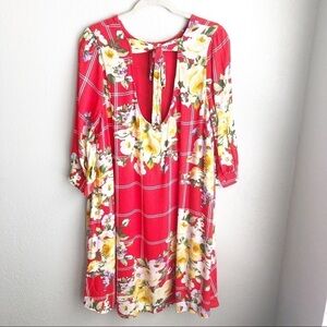 Oddy mixed print pink floral open back boho dress 1X NWT catalog boutique